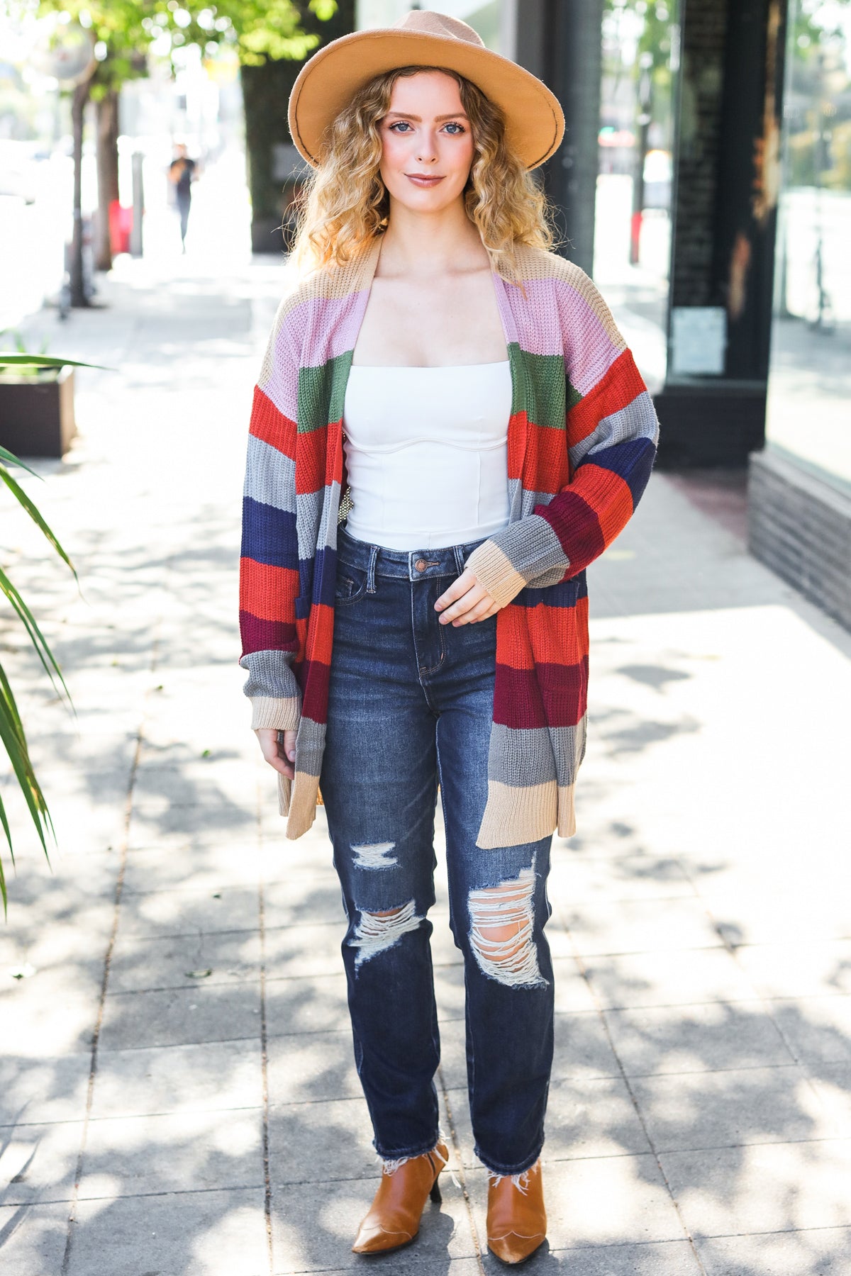 Weekend Ready Multicolor Striped Slouchy Open Cardigan