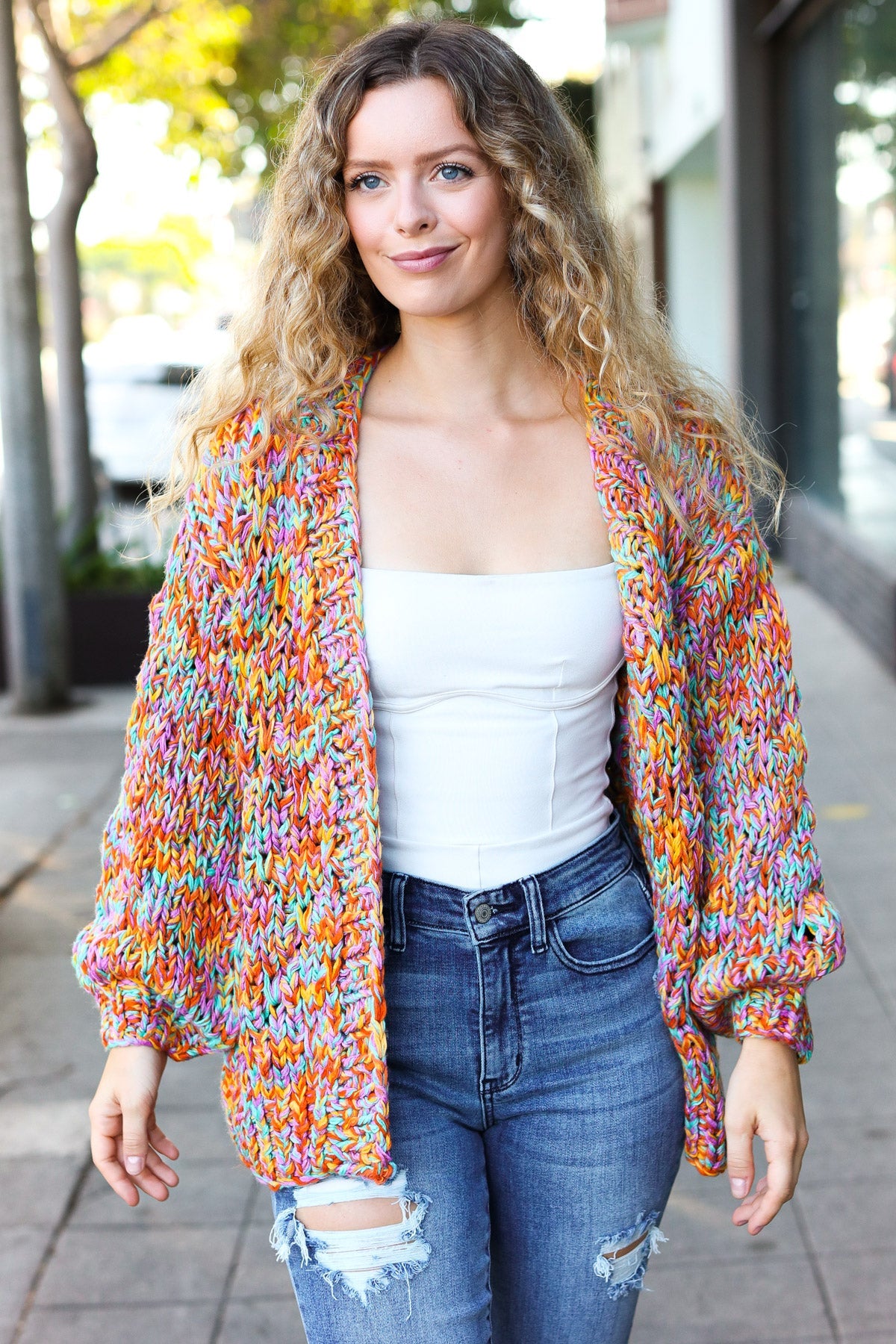 Be Your Best Multicolor Chunky Knit Open Cardigan