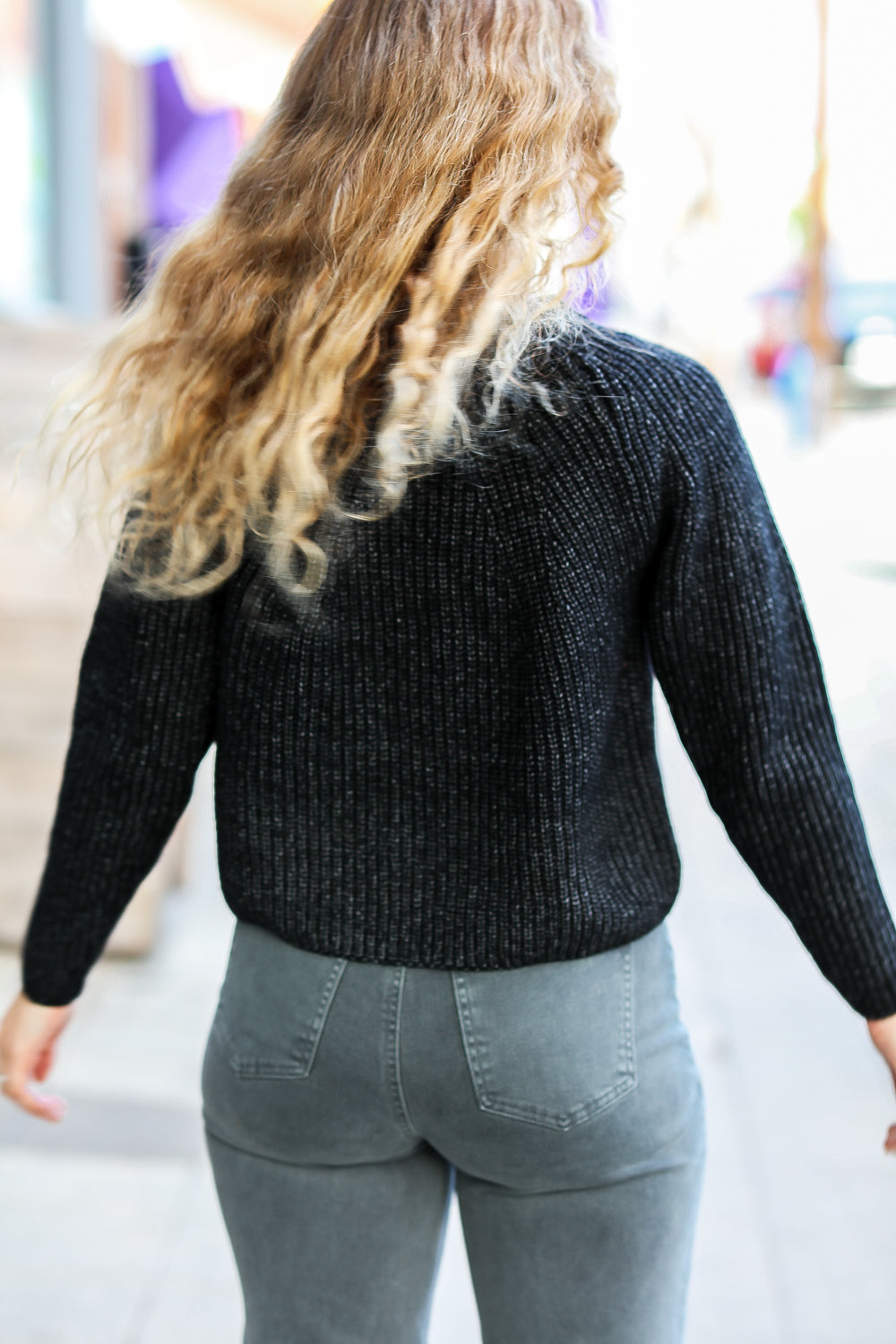 Black Mélange Round Neck Knit Sweater