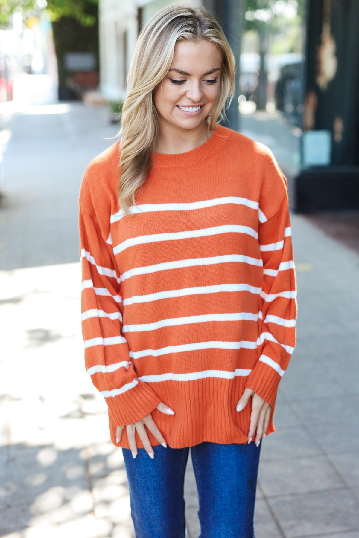 Stand Out Rust Striped Oversized Knit Sweater