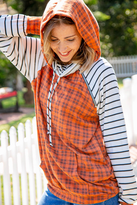 Rust Plaid French Terry Raglan Hoodie