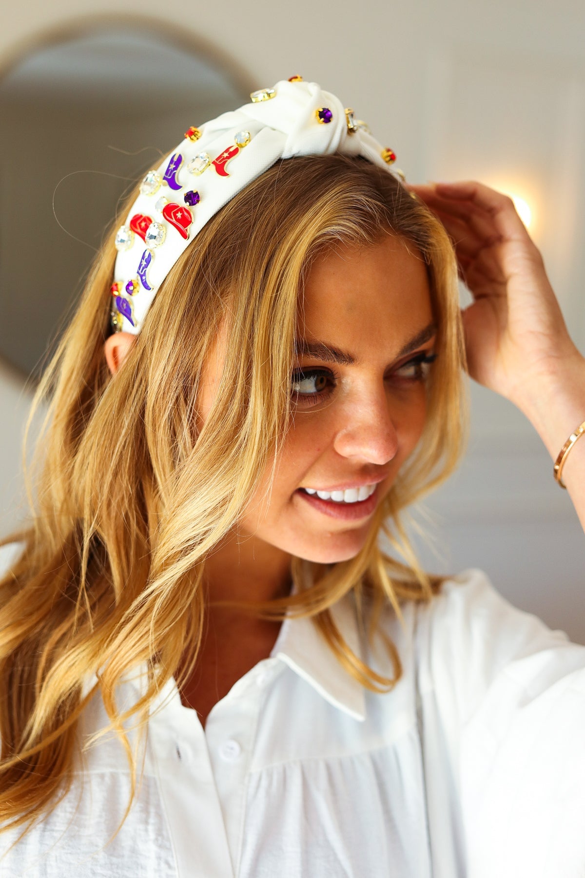 Red White & Blue Gem Cowboy Embellished Top Knot Headband