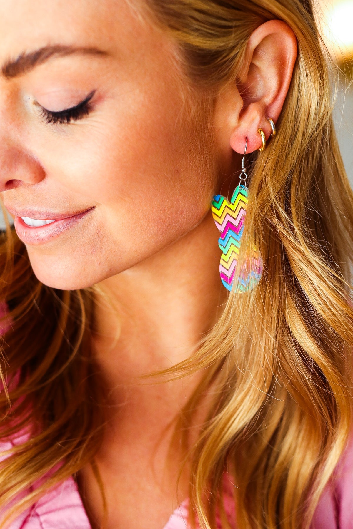 Rainbow Chevron Easter Bunny Dangle Earrings