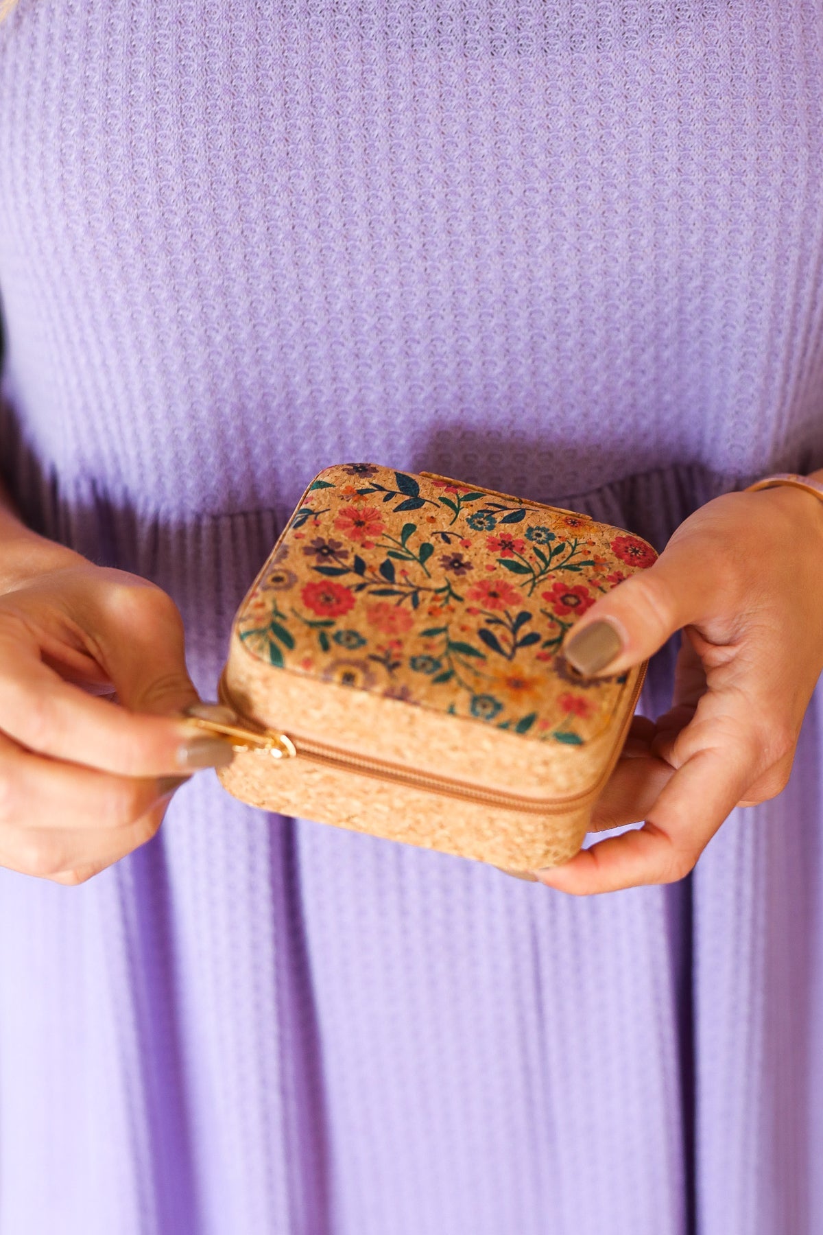 Floral & Cork Travel Jewelry Box