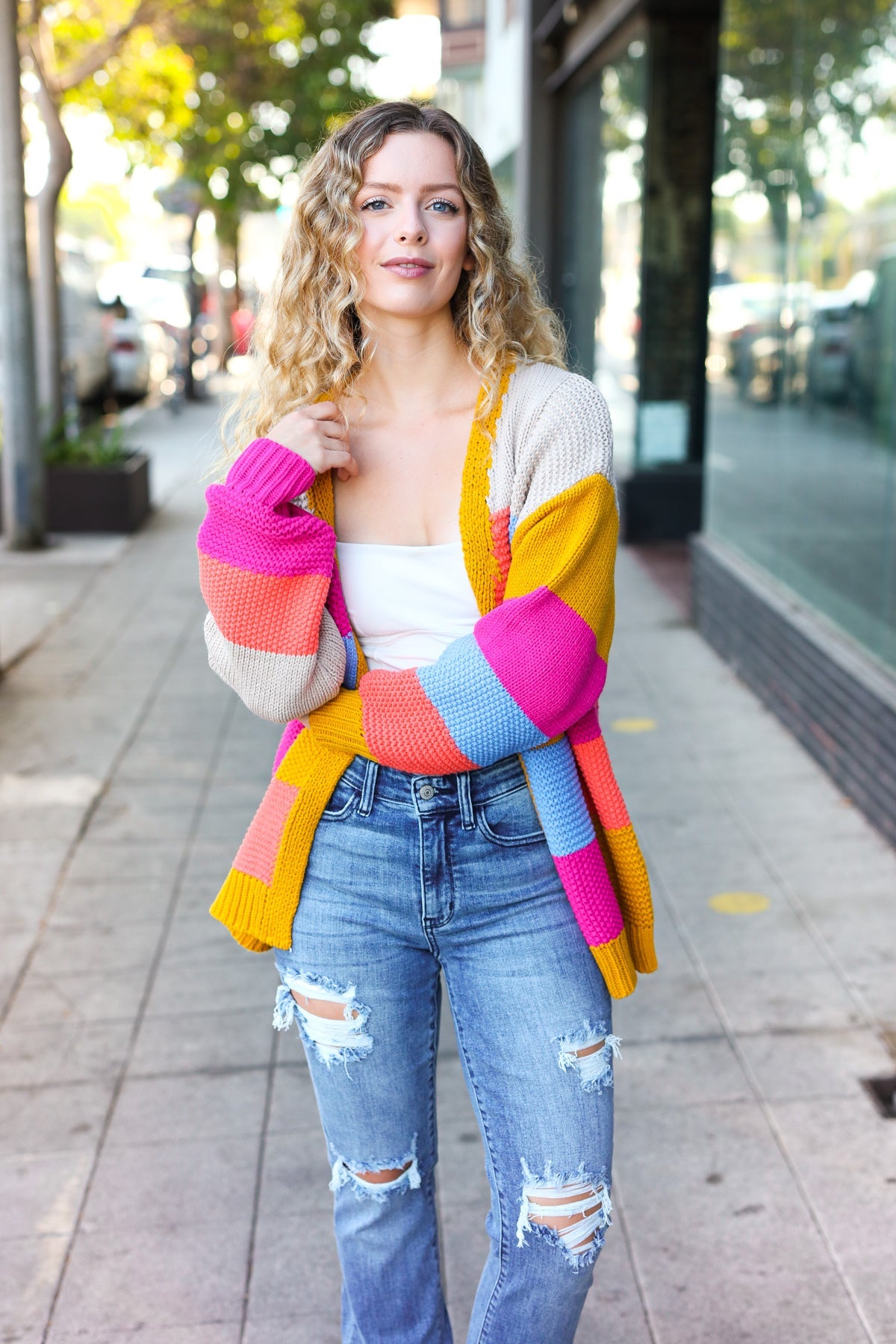 Spread Joy Multicolor Chunky Knit Color Block Patchwork Cardigan