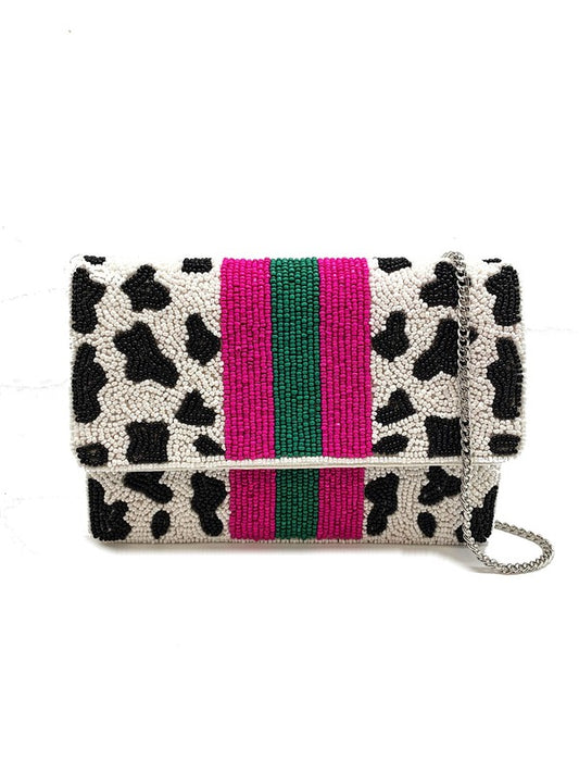 Cow Print Pattern Beaded Mini Clutch LMC-133