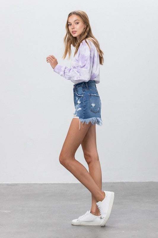 High rise premium denim shorts