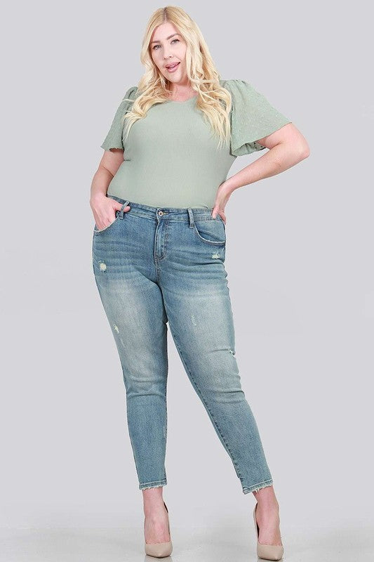 Distressed Mid-rise Skinny plus size with clean hem