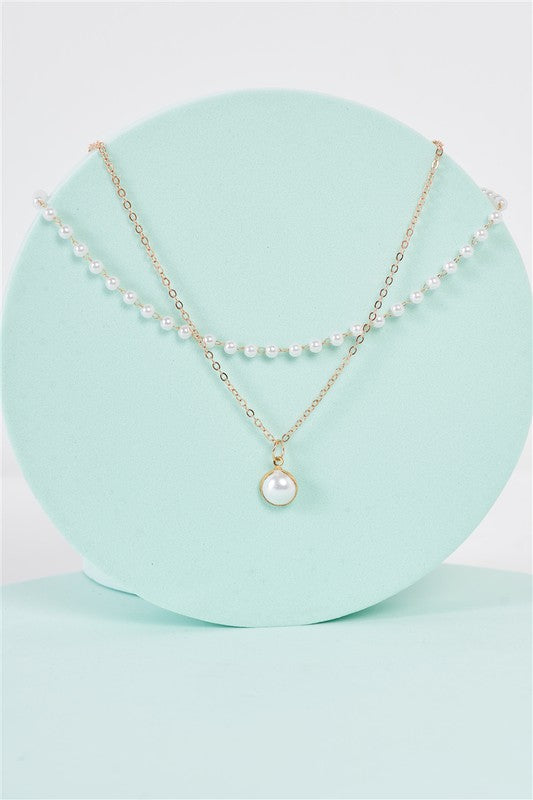 Pearl Double Faux Pearl Pendant Necklace