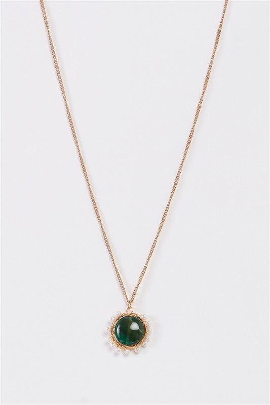 Jade Stone Pearl Gold Chain Necklace