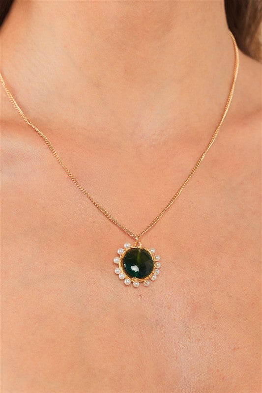 Jade Stone Pearl Gold Chain Necklace