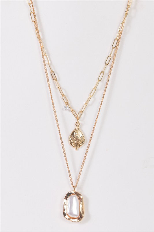 Pearl & Icon Pendants Faux Diamond Necklace