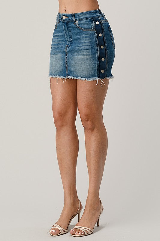 Side Stripe Snap Off Denim Skirt