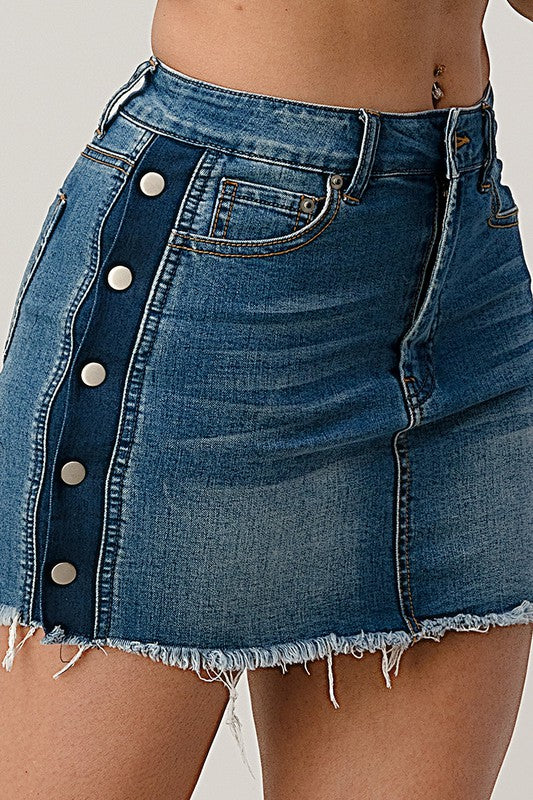 Side Stripe Snap Off Denim Skirt