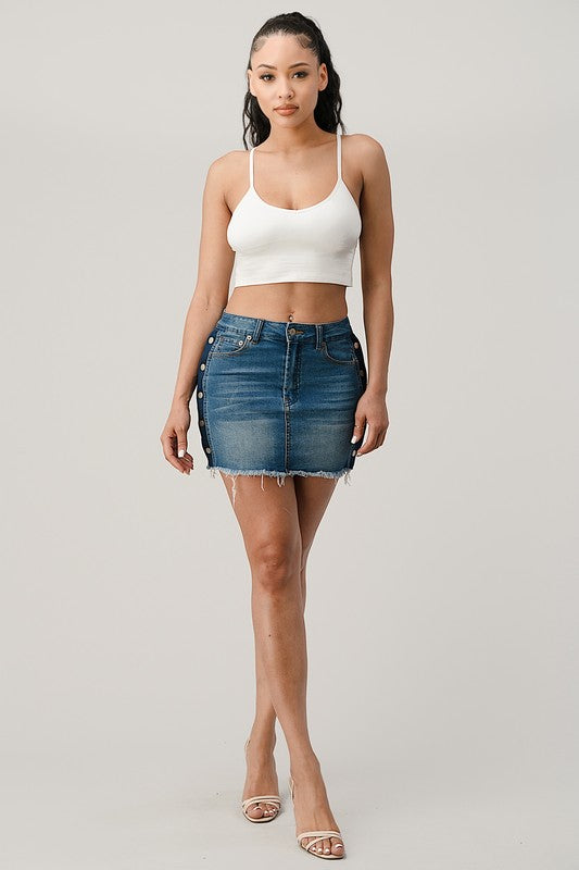 Side Stripe Snap Off Denim Skirt