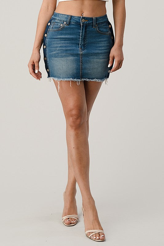 Side Stripe Snap Off Denim Skirt