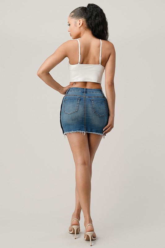 Side Stripe Snap Off Denim Skirt