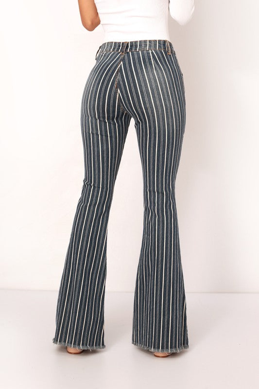 Mid rise comfort stretch striped flare