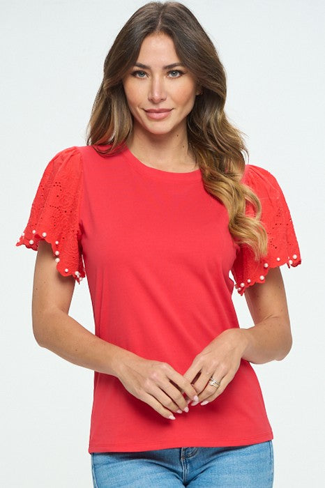 Crochet with Pearl Detail Sleeve Top