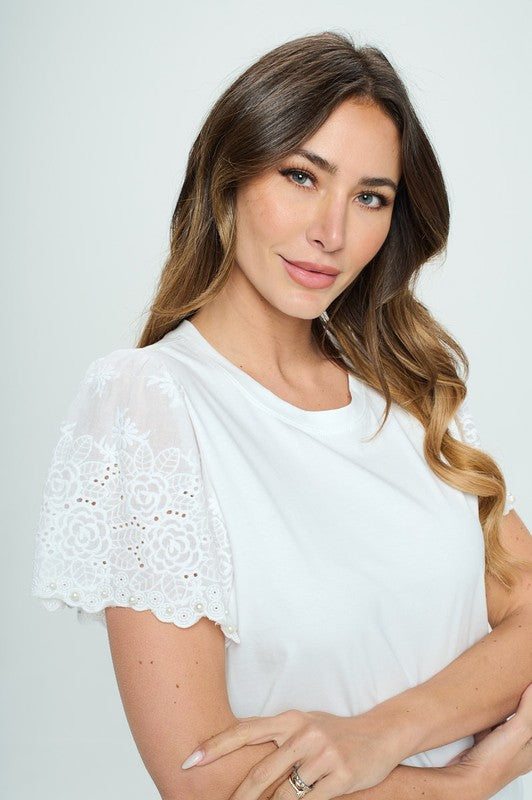 Crochet with Pearl Detail Sleeve Top