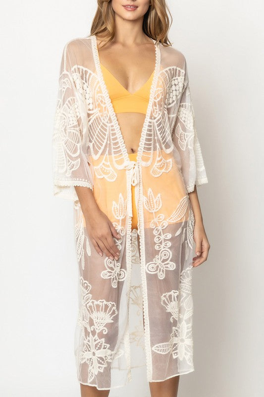 Floral Pattern Laced Kimono