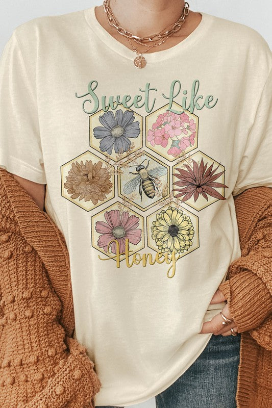 Sweet Like Honey Floral Bee Retro, Graphic Tee