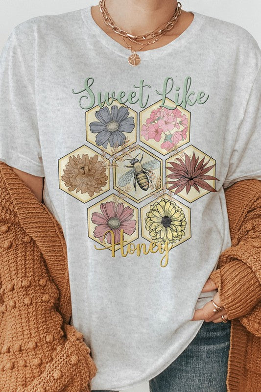 Sweet Like Honey Floral Bee Retro, Graphic Tee