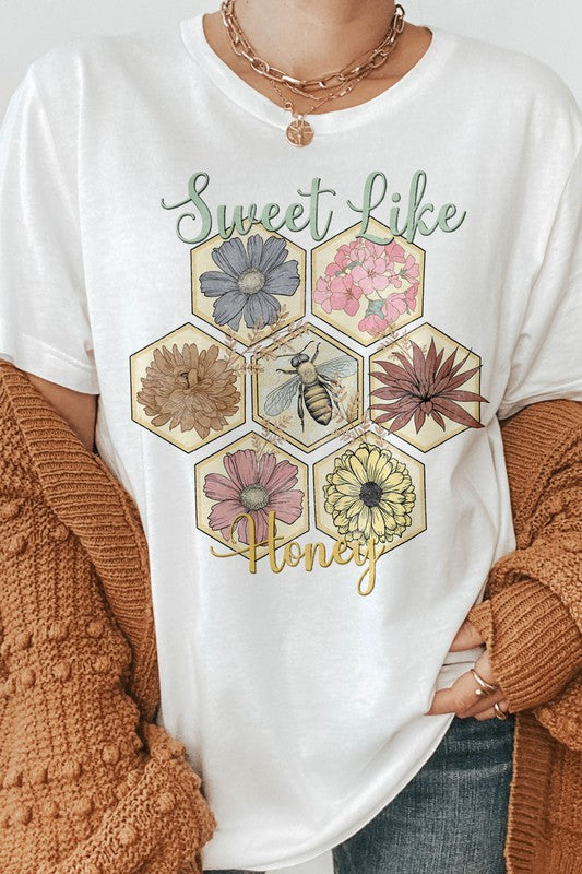 Sweet Like Honey Floral Bee Retro, Graphic Tee