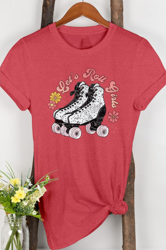 Let's Roll Girls Roller-skate Groovy Graphic Tee