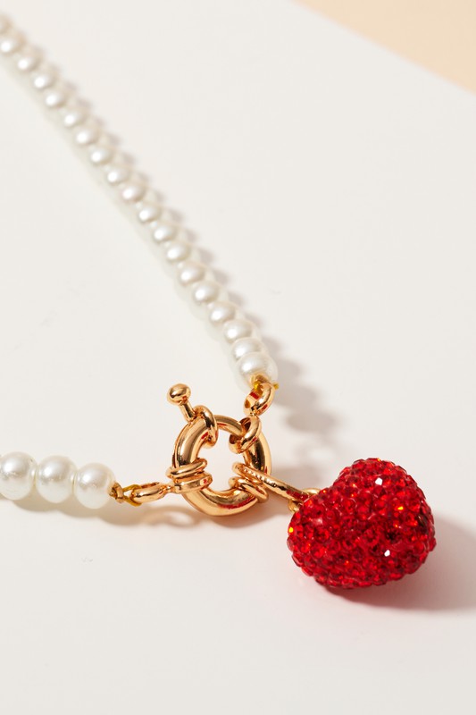 Rhinestone Heart Pearl Beaded Necklace