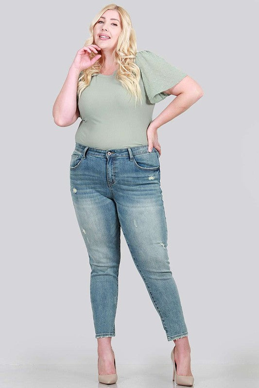 Distressed Mid-rise Skinny plus size with clean hem