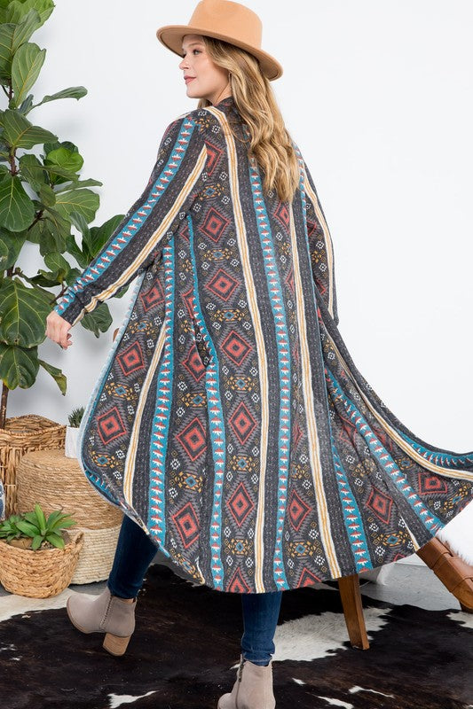 Plus Aztec print long cardigan