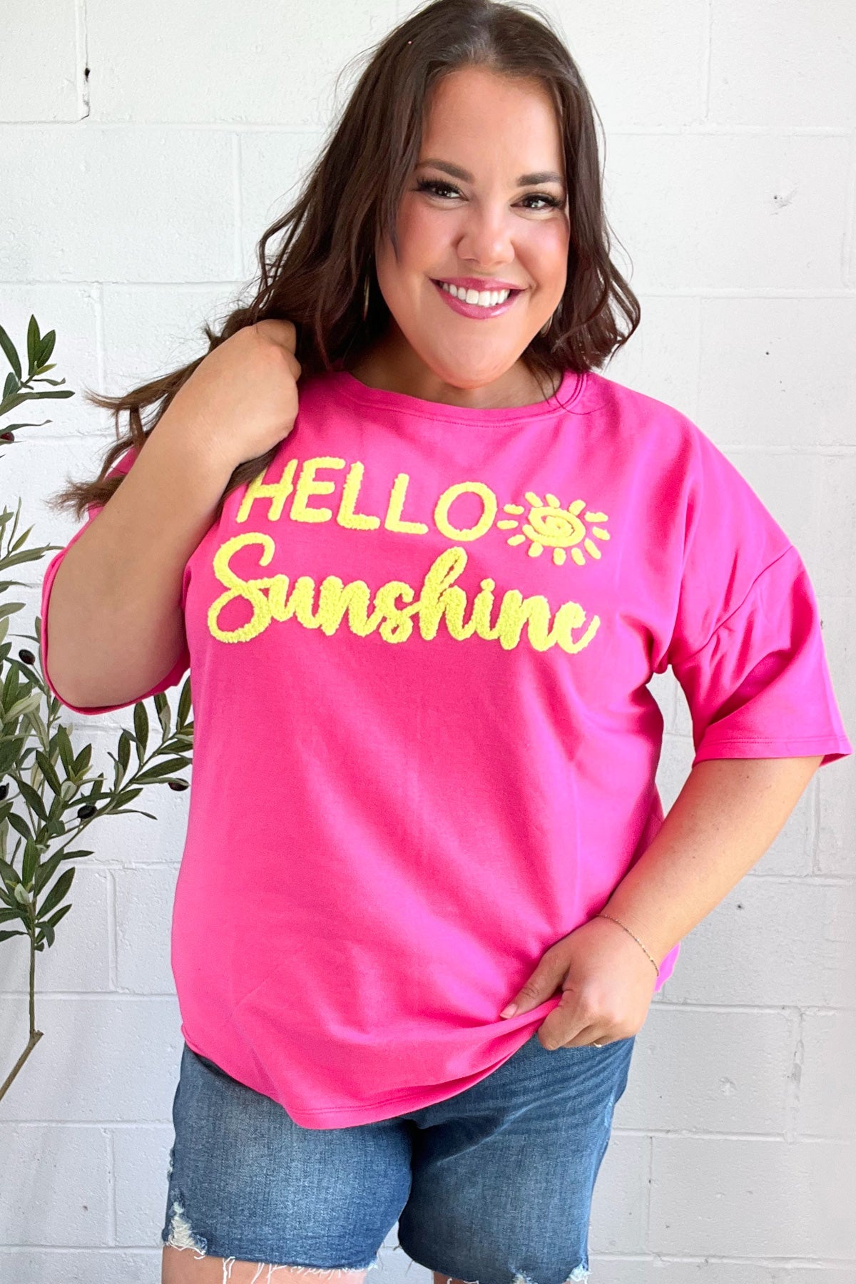 Feeling Joyful "Hello Sunshine" Embroidered French Terry Top