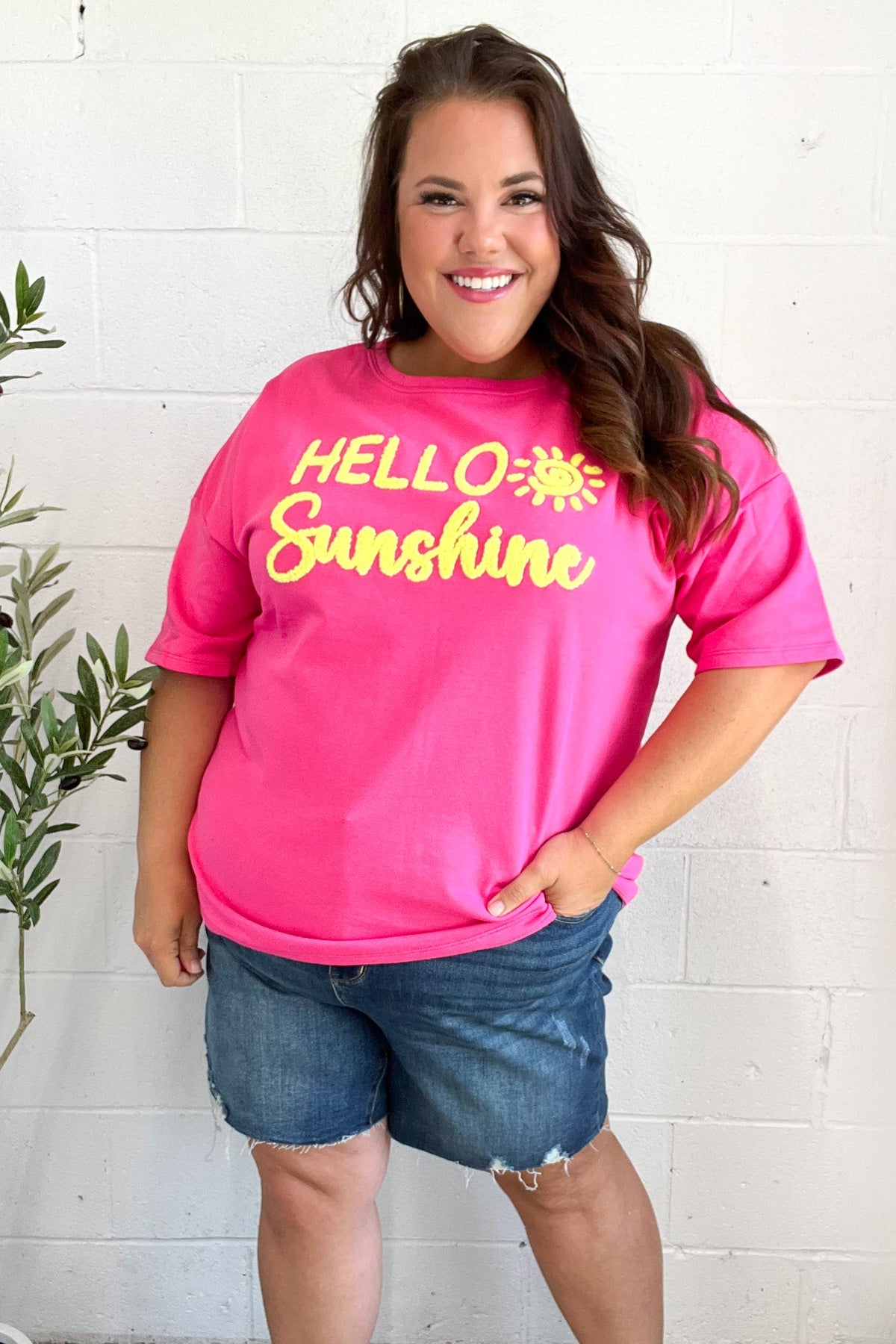 Feeling Joyful "Hello Sunshine" Embroidered French Terry Top