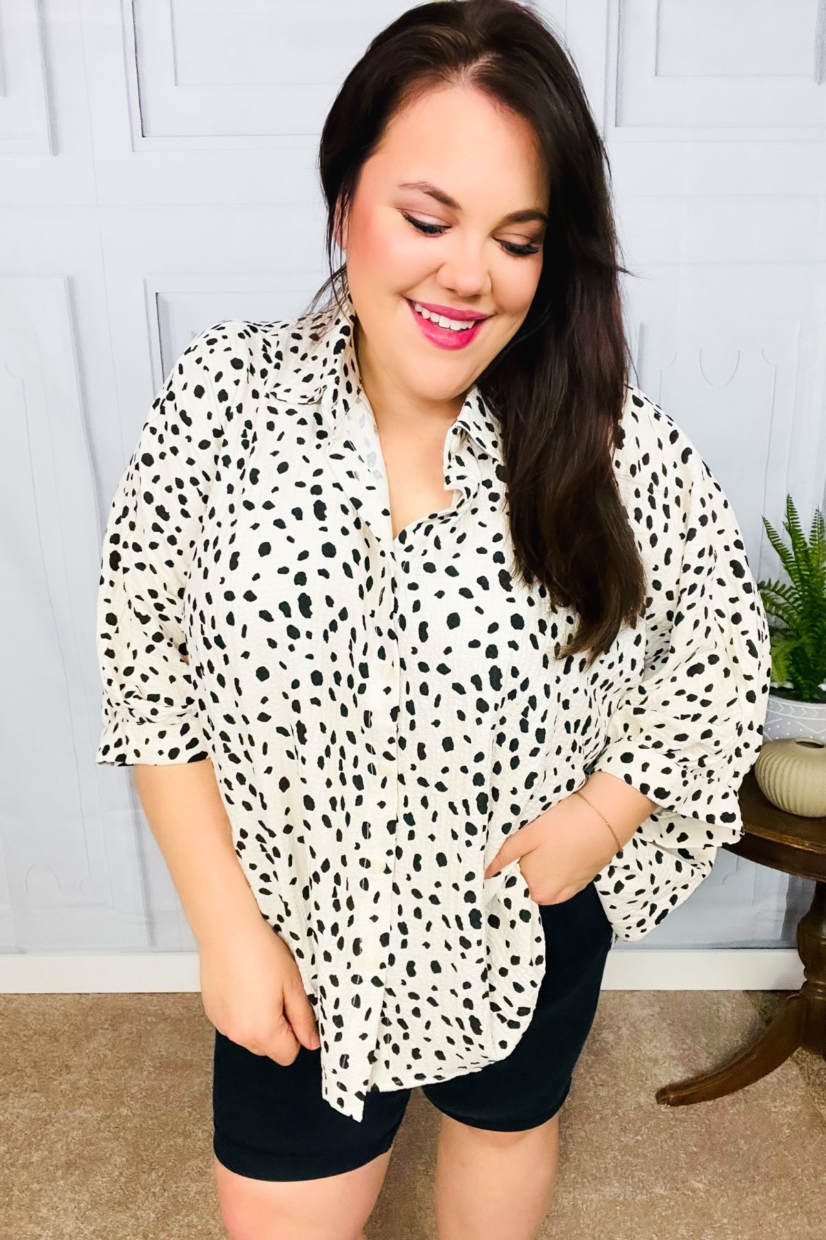 Diva Loving Ivory Leopard Print Button Down Oversized Top