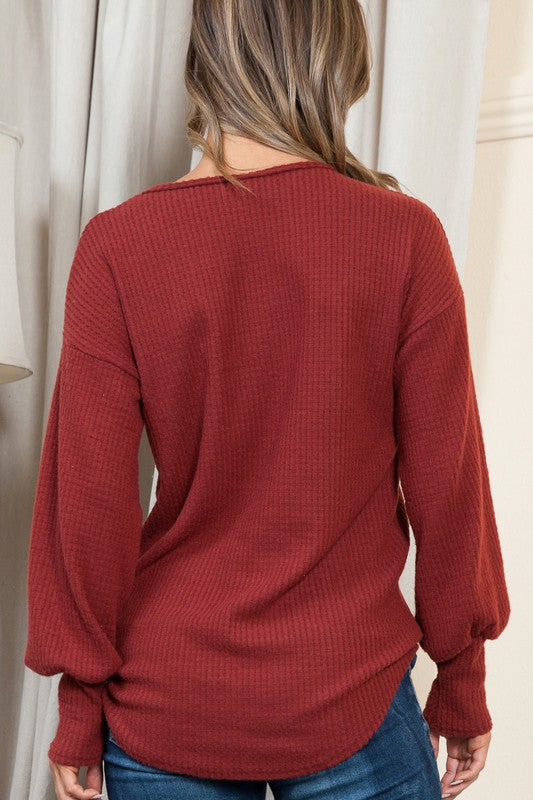 Solid Long Sleeve Waffle Top