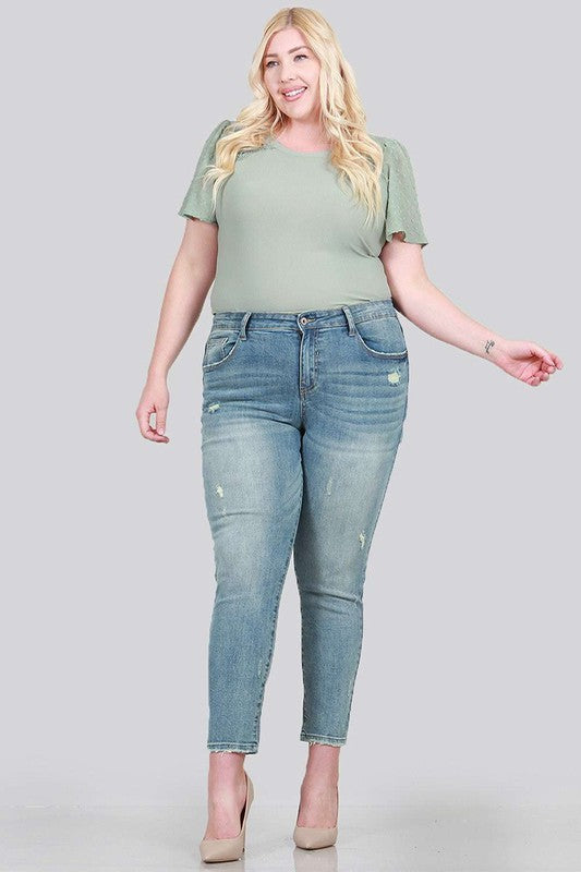 Distressed Mid-rise Skinny plus size with clean hem