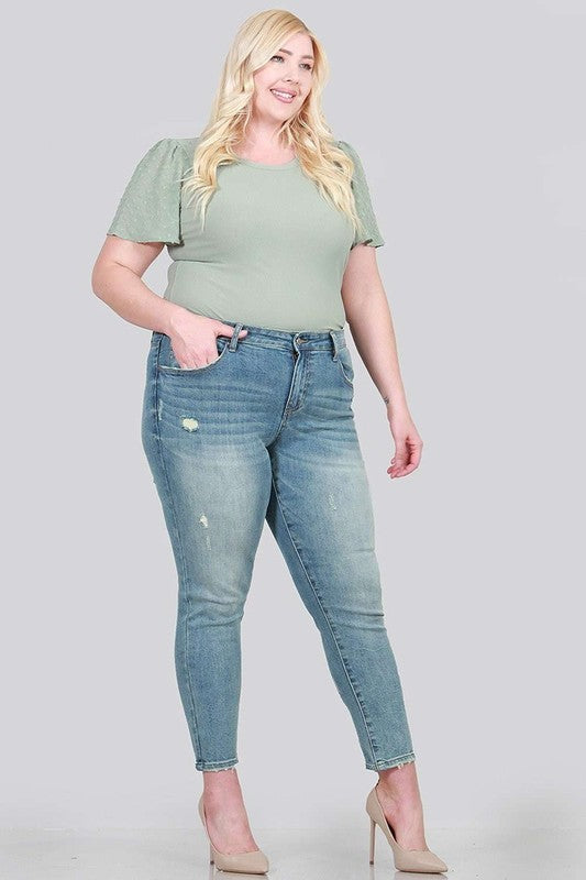 Distressed Mid-rise Skinny plus size with clean hem