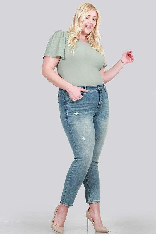 Distressed Mid-rise Skinny plus size with clean hem