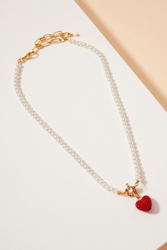 Rhinestone Heart Pearl Beaded Necklace