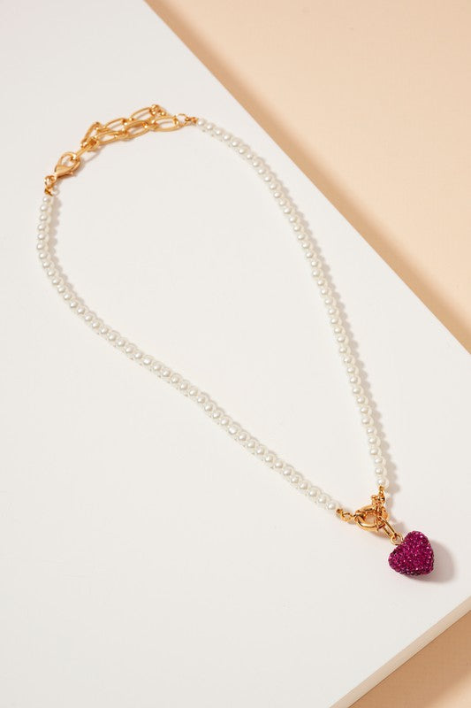 Rhinestone Heart Pearl Beaded Necklace