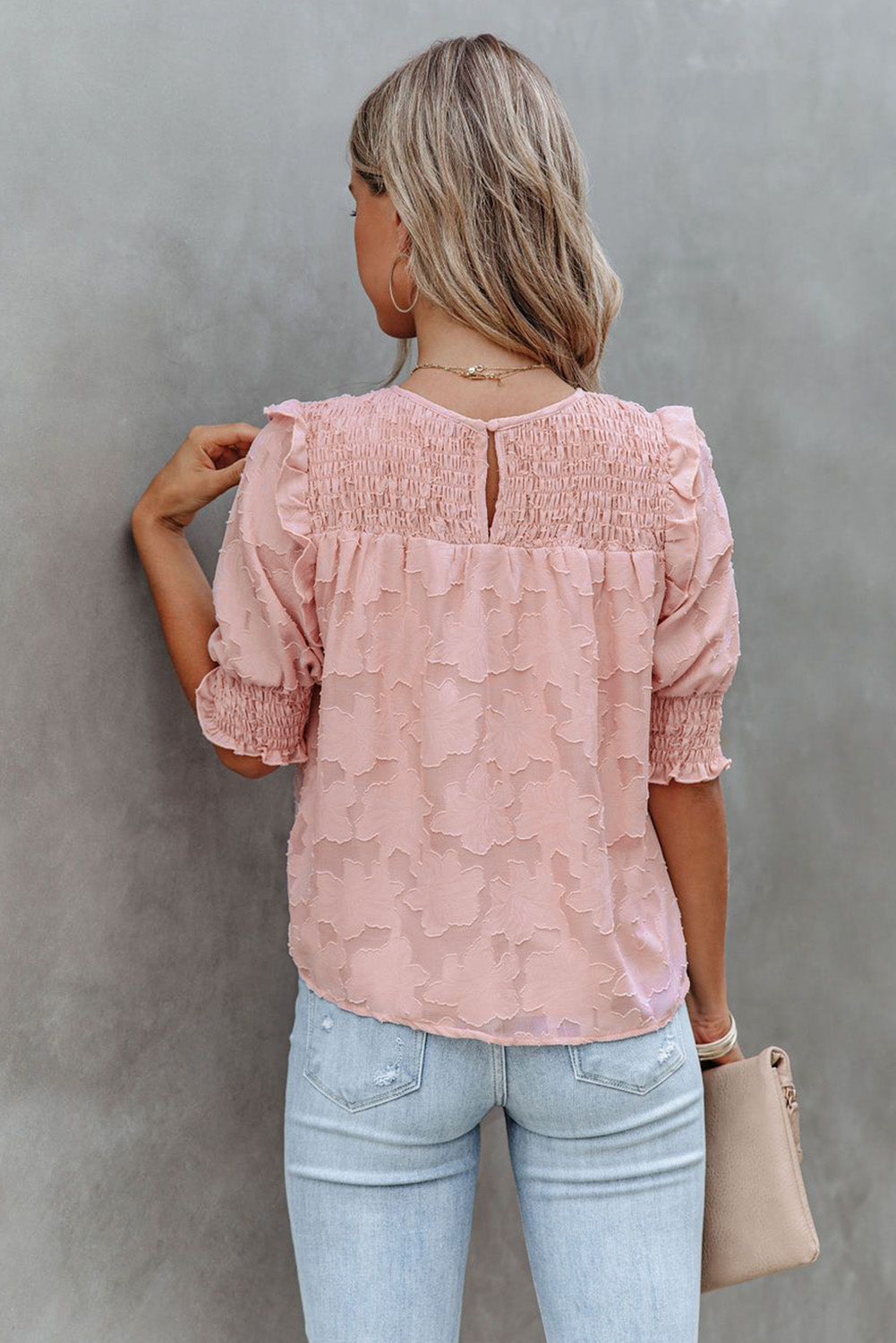 Smocked Jacquard Textured Blouse