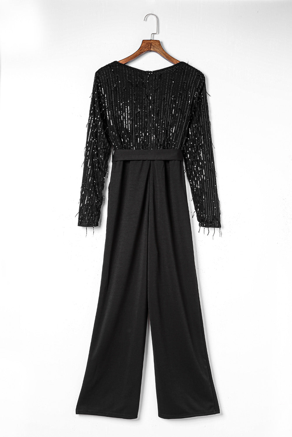 Charleston Nights Sequin Fringes V Neck Long Sleeve Jumpsuit