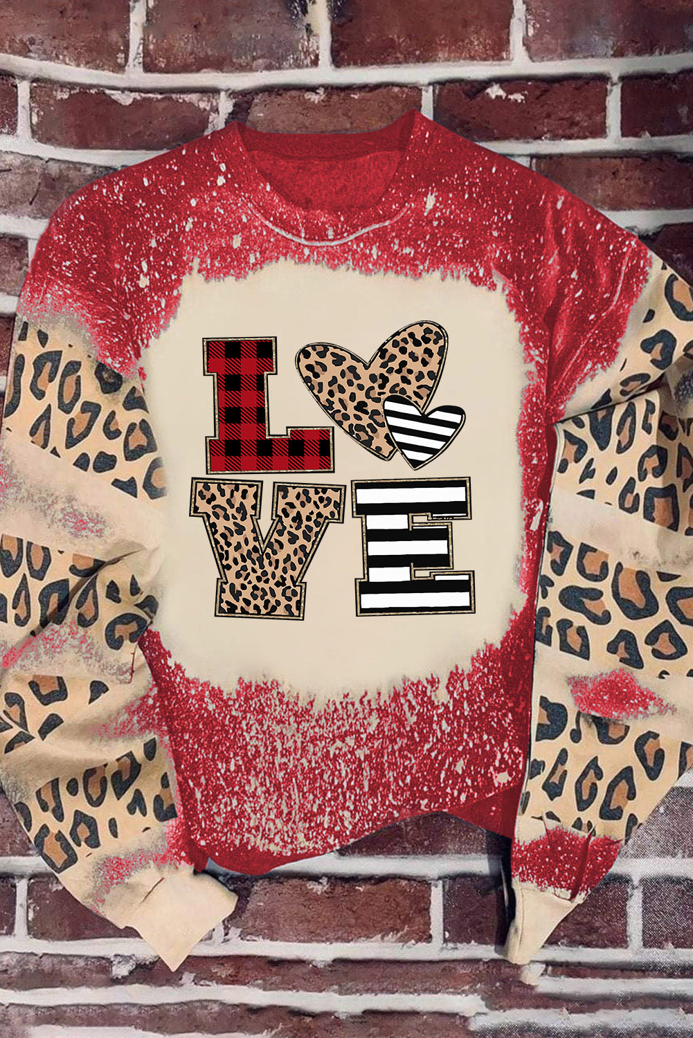 Merry Christmas Multi Tree Print Leopard Sleeve Sweatshirt