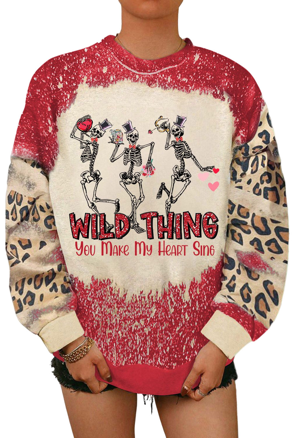 Merry Christmas Multi Tree Print Leopard Sleeve Sweatshirt