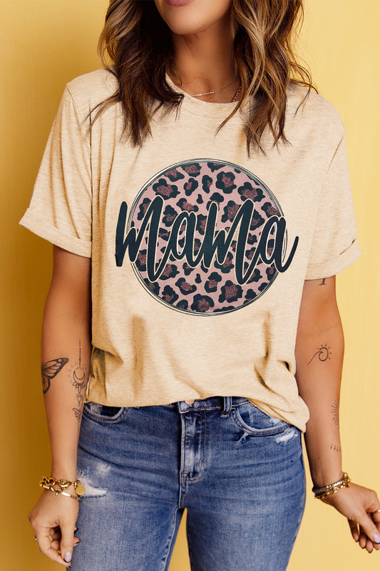 MAMA Leopard Graphic Round Neck Tee