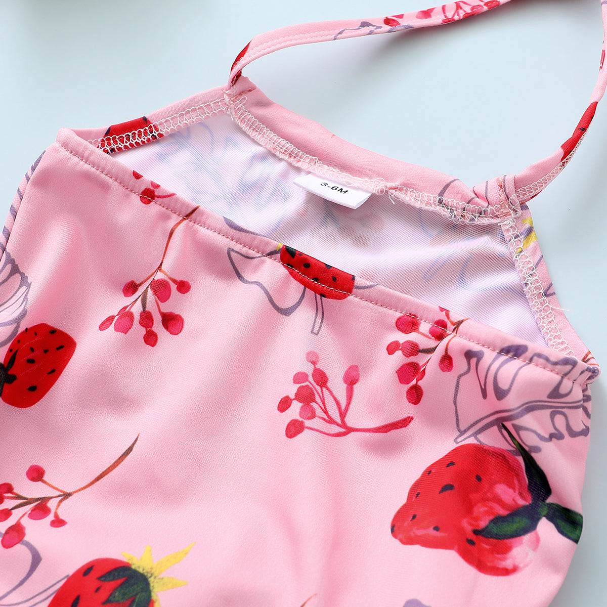 Baby Girl Strawberry Print Halter Neck Romper