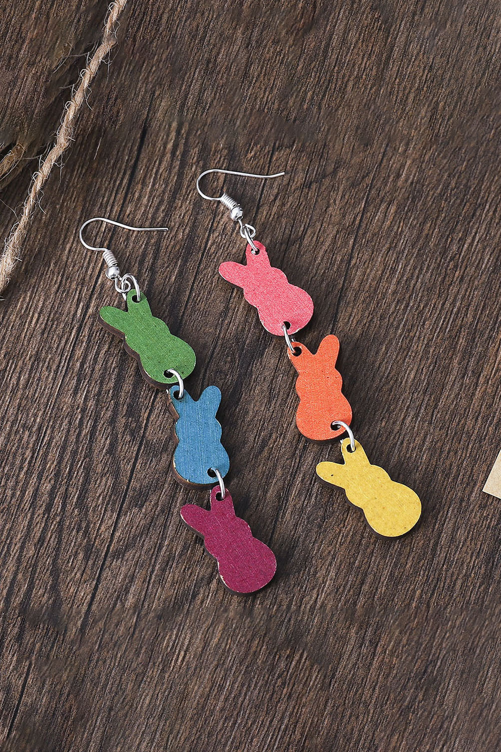 Multicolor Double-side Bunny Pastel Dangle Wood Earrings