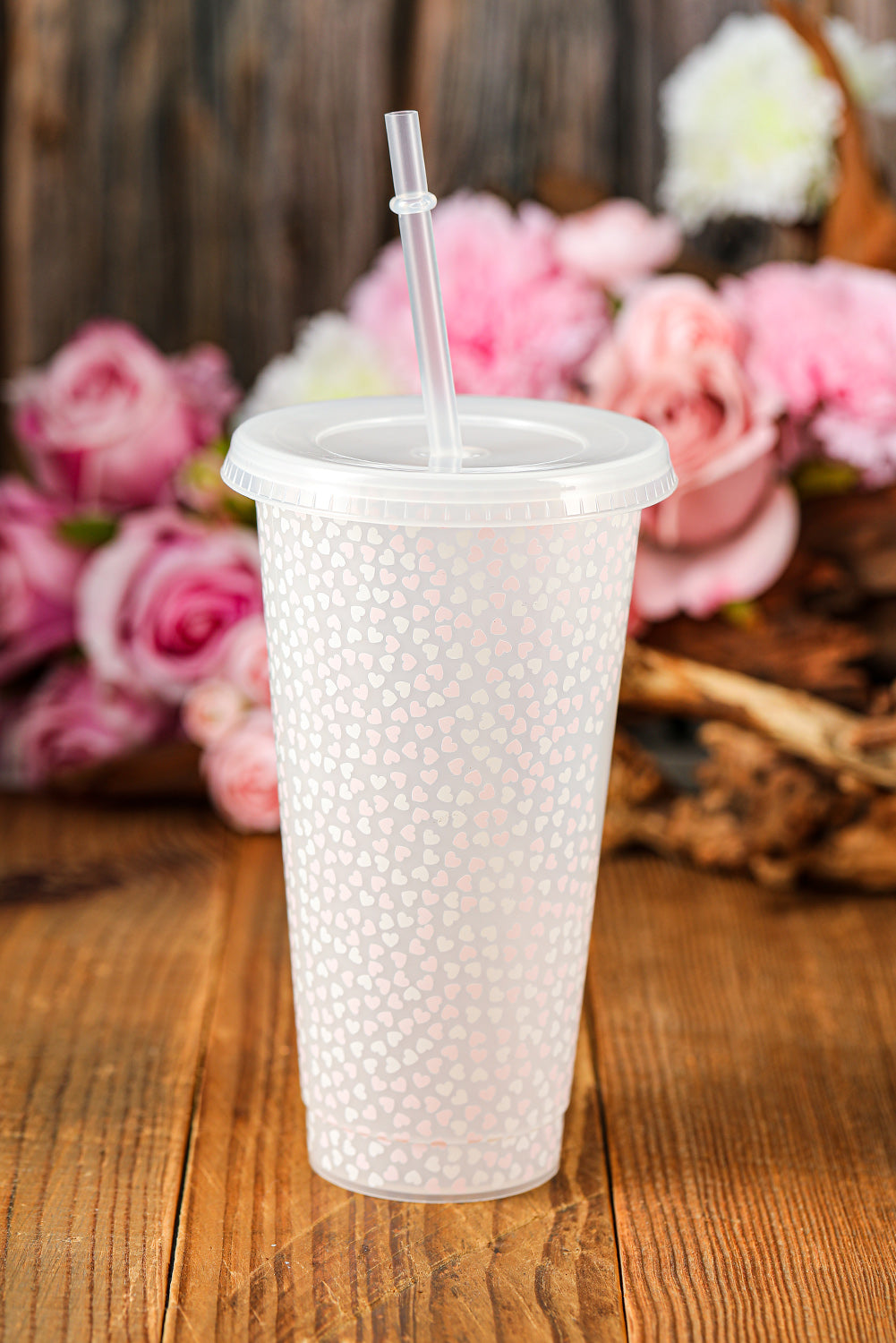 5pcs/pack Valentine Heart Print Plastic Straw Cup