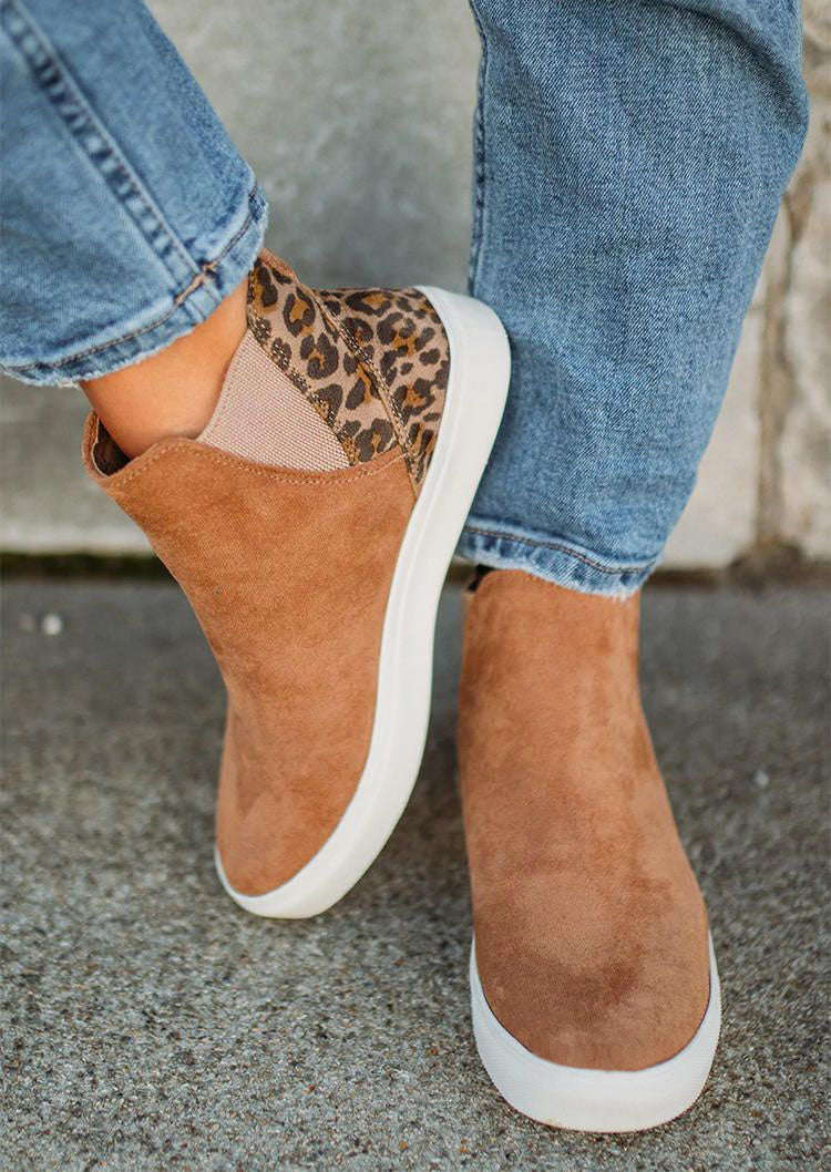 Leopard Color Block Faux Suede Slip On Shoes